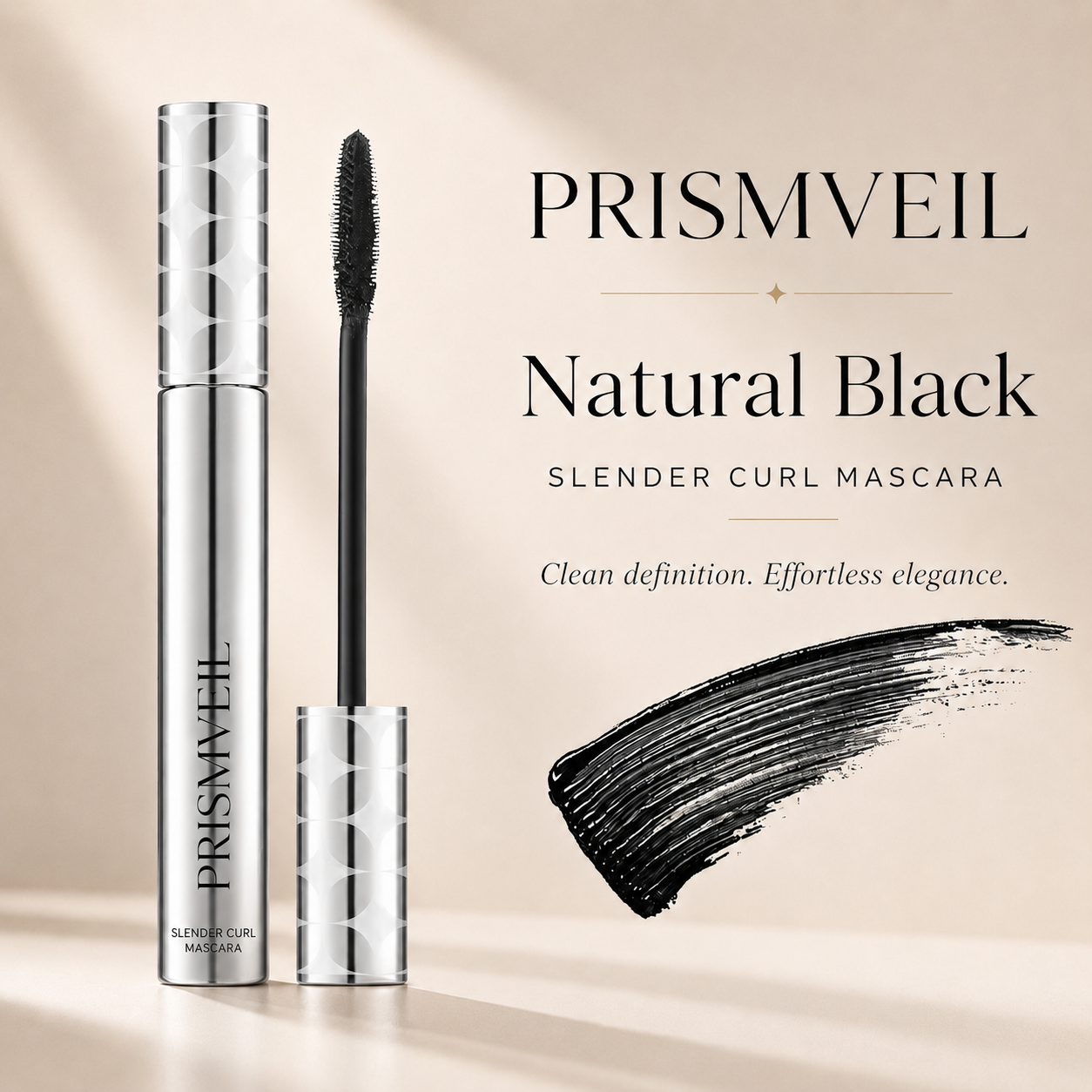 prismveil Waterproof Mascara for 24-Hour Volume, Lift & Definition – Long-Lasting Thick, Defined Lashes