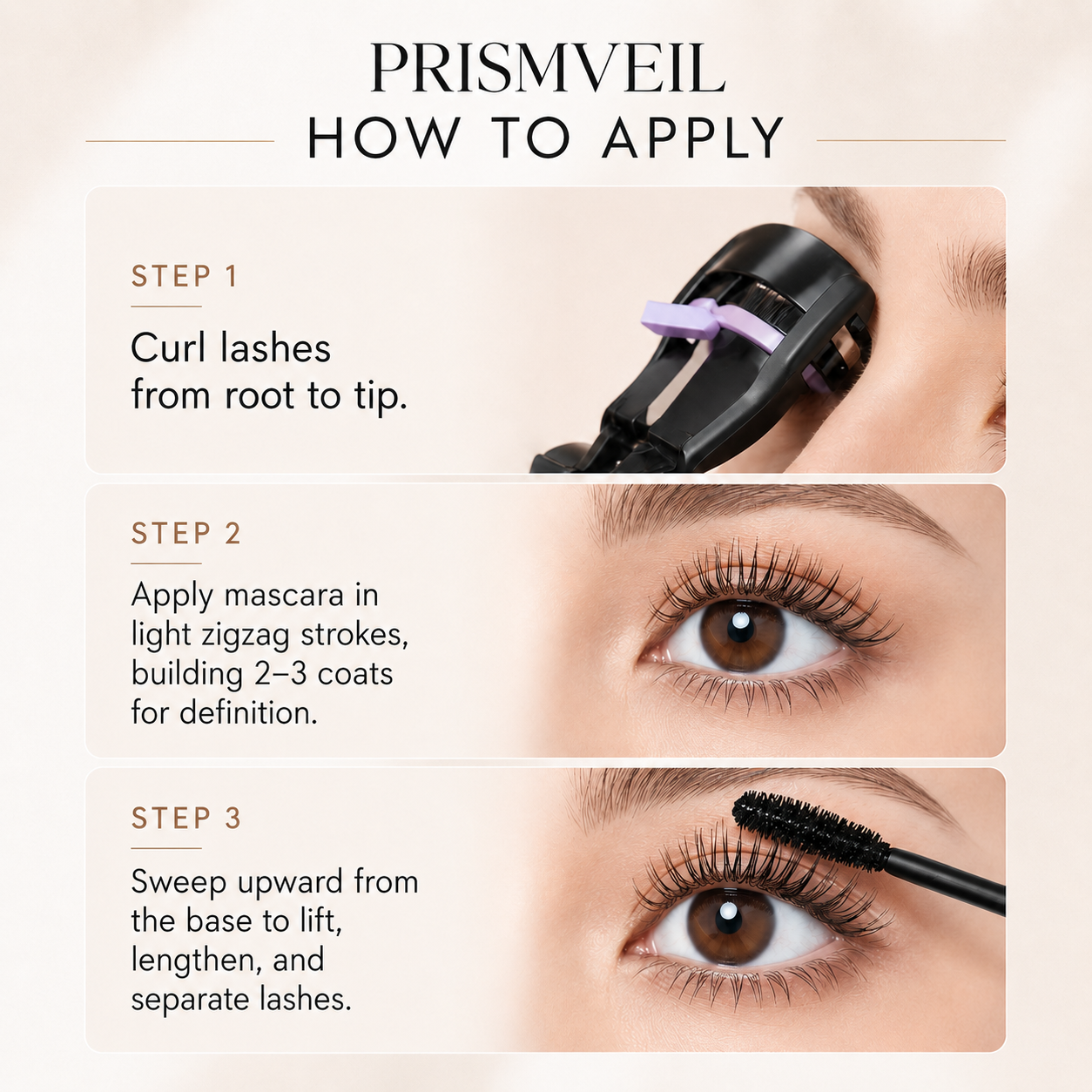 prismveil Waterproof Mascara for 24-Hour Volume, Lift & Definition – Long-Lasting Thick, Defined Lashes
