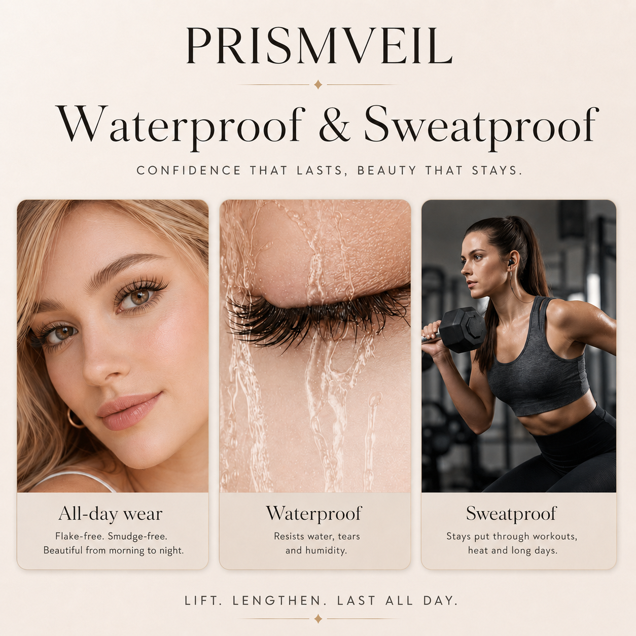 prismveil Waterproof Mascara for 24-Hour Volume, Lift & Definition – Long-Lasting Thick, Defined Lashes