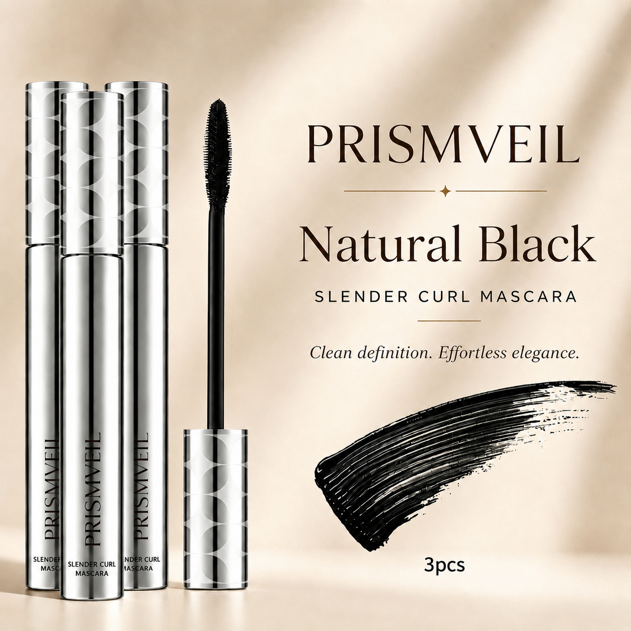 prismveil Waterproof Mascara for 24-Hour Volume, Lift & Definition – Long-Lasting Thick, Defined Lashes